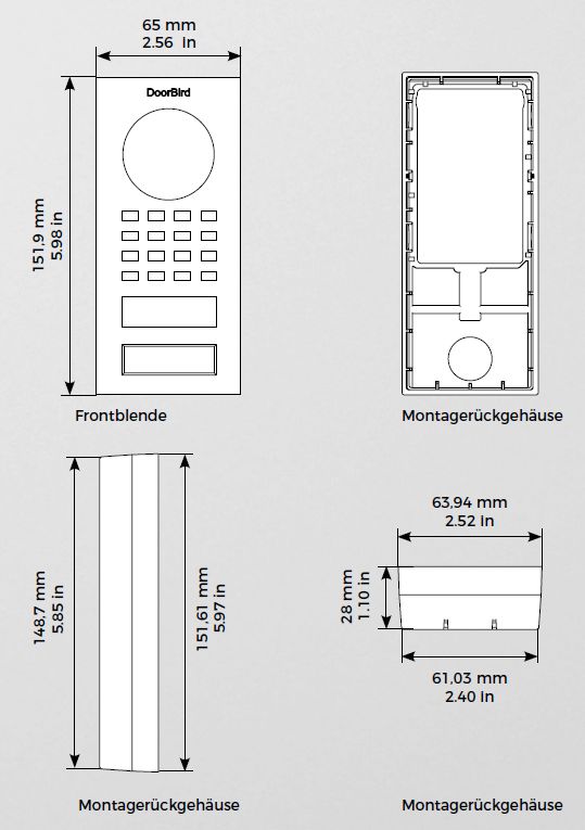 Abmessungen Doorbird D1101V Aufputz