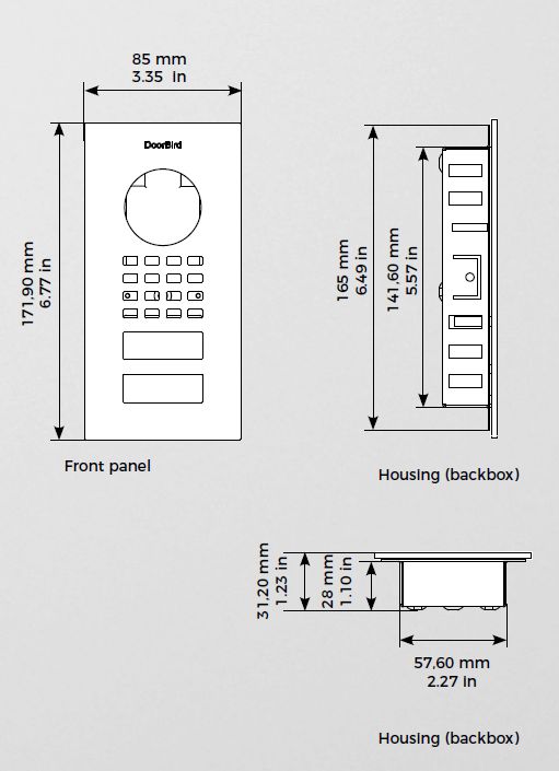 Abmessungen Doorbird D1101V Unterputz