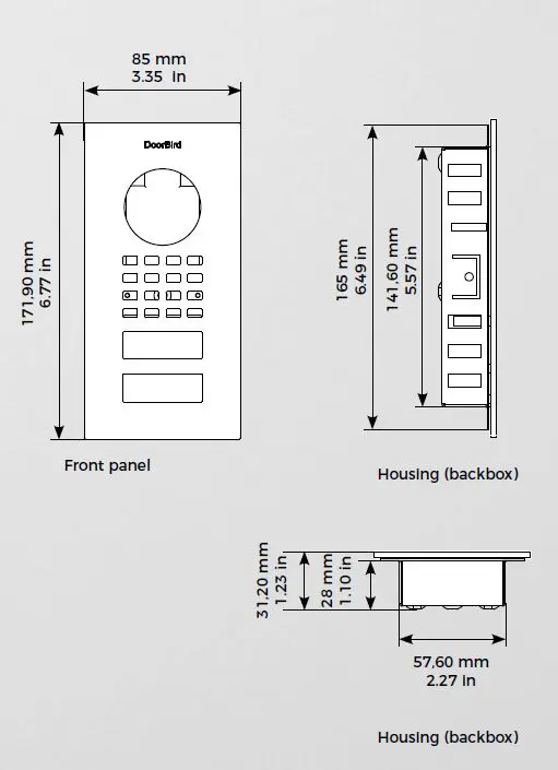 Abmessungen Doorbird D1101V Unterputz