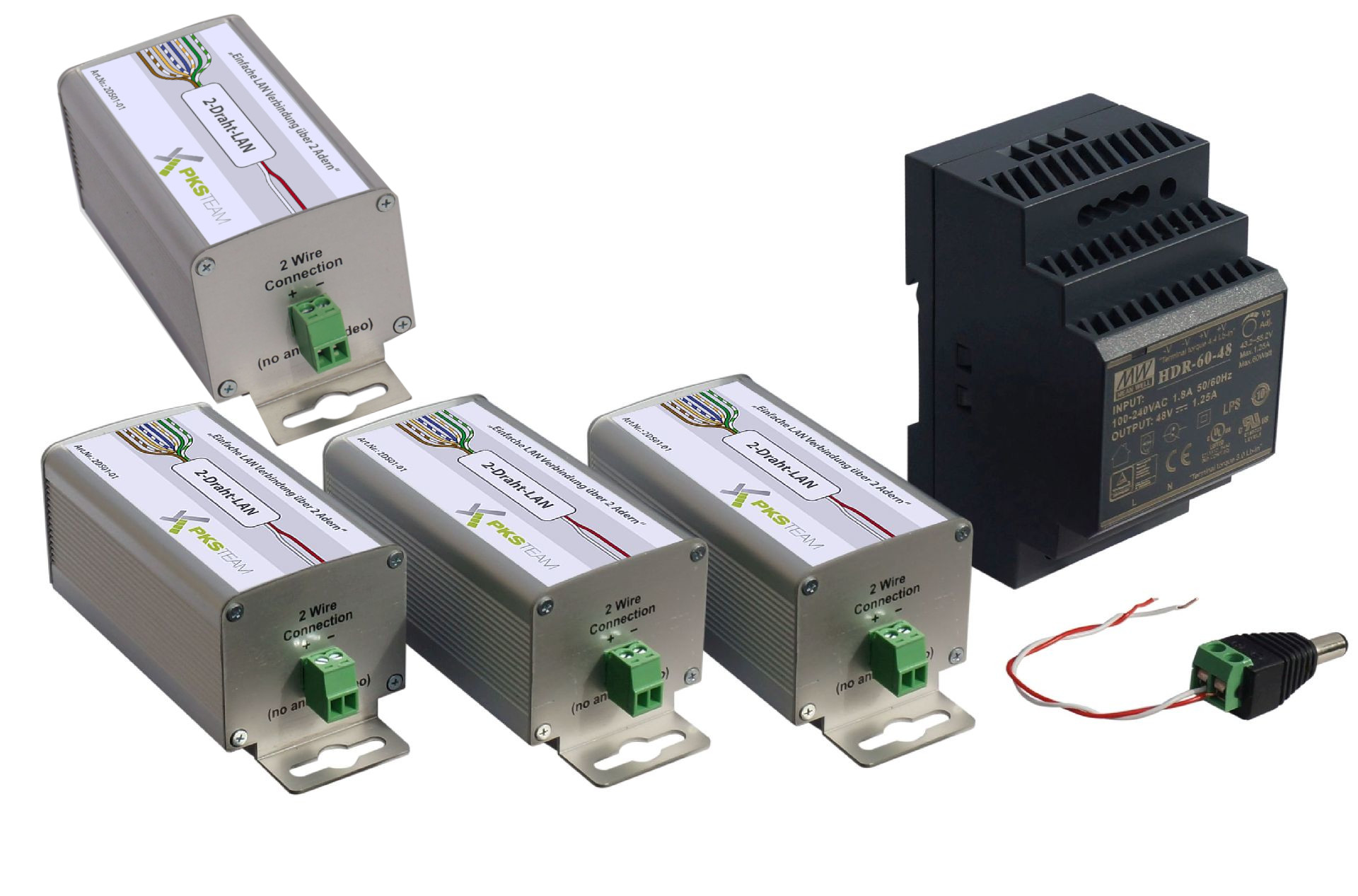 2-Draht-Netzwerk-Adapter mit PoE - 4-er Set inkl. Netzteil