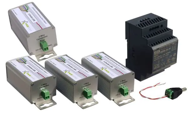2-Draht-Netzwerk-Adapter mit PoE - 4-er Set inkl.Hutschienennetzteil 2-Draht-Netzwerk-Adapter mit PoE - 4-er Set inkl.Hutschienennetzteil